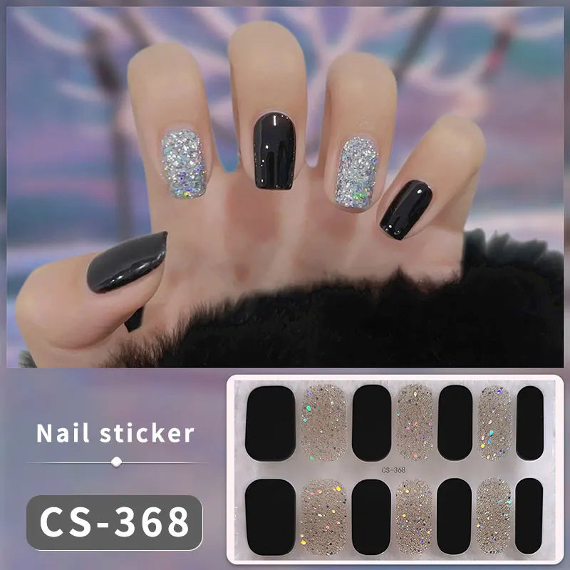 14/16Tips Full Cover Gradient Nail Stickers Multi Color Self Adhesive Slider
