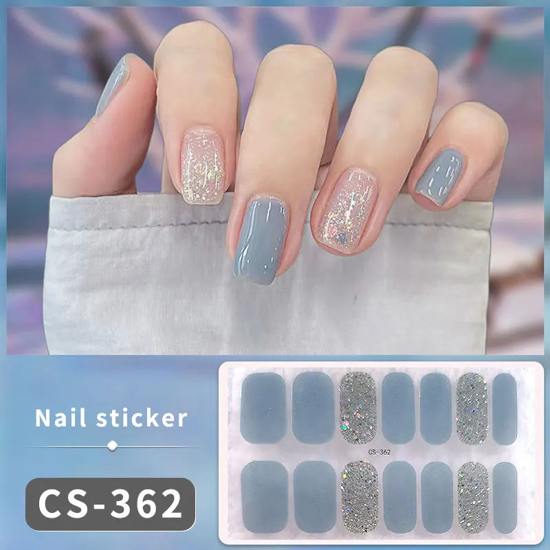 14/16Tips Full Cover Gradient Nail Stickers Multi Color Self Adhesive Slider
