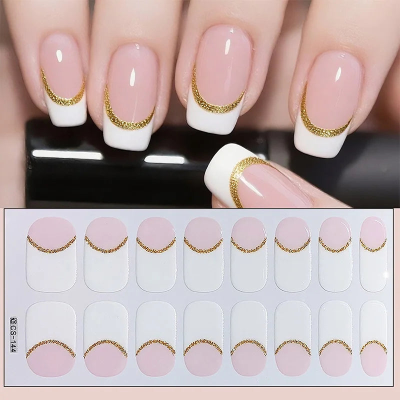 14/16Tips Full Cover Gradient Nail Stickers Multi Color Self Adhesive Slider