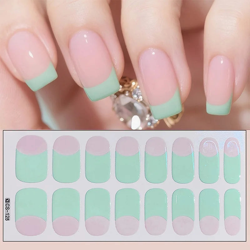 14/16Tips Full Cover Gradient Nail Stickers Multi Color Self Adhesive Slider