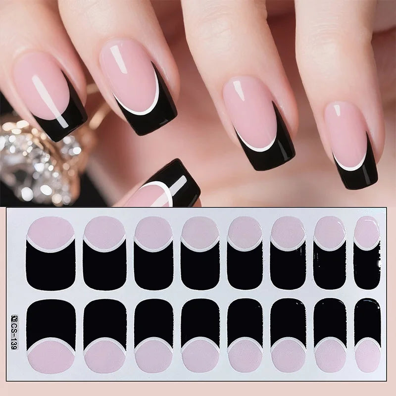 14/16Tips Full Cover Gradient Nail Stickers Multi Color Self Adhesive Slider