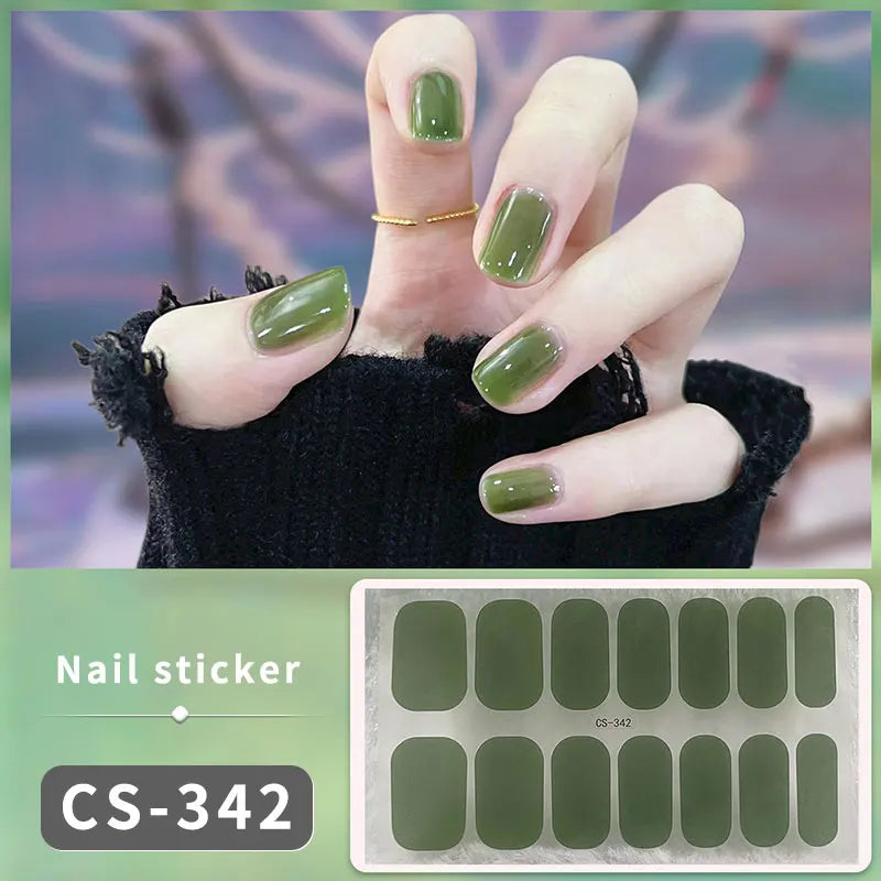 14/16Tips Full Cover Gradient Nail Stickers Multi Color Self Adhesive Slider