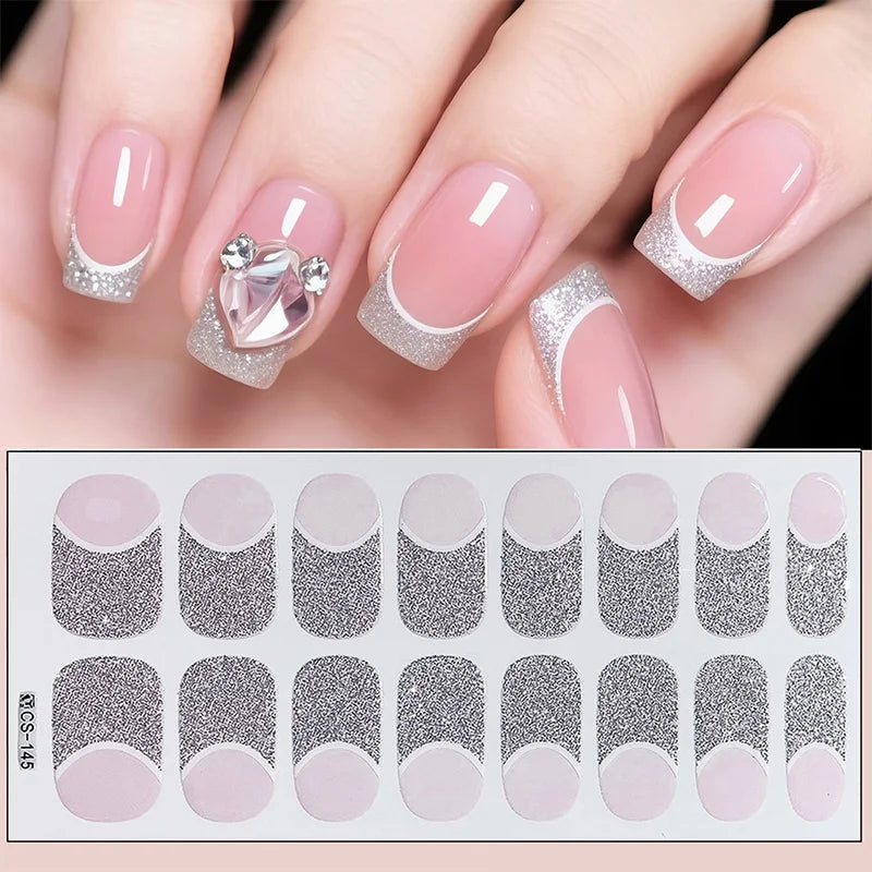 14/16Tips Full Cover Gradient Nail Stickers Multi Color Self Adhesive Slider