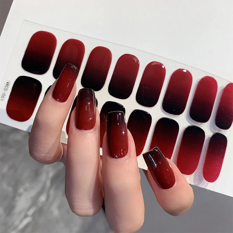 14/16Tips Full Cover Gradient Nail Stickers Multi Color Self Adhesive Slider