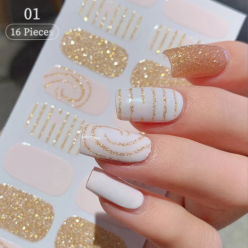 14/16Tips Full Cover Gradient Nail Stickers Multi Color Self Adhesive Slider