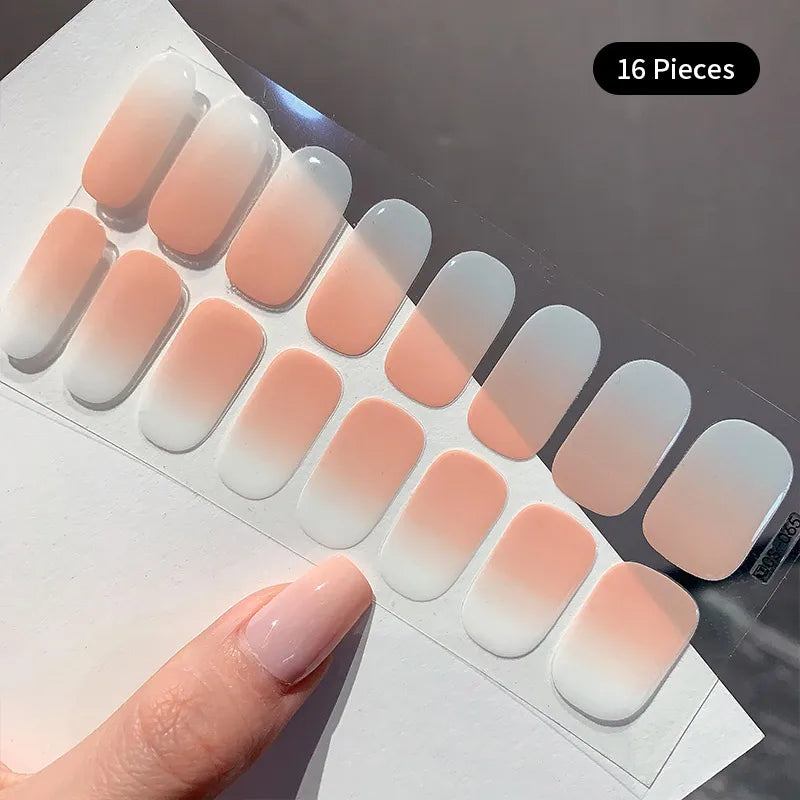14/16Tips Full Cover Gradient Nail Stickers Multi Color Self Adhesive Slider