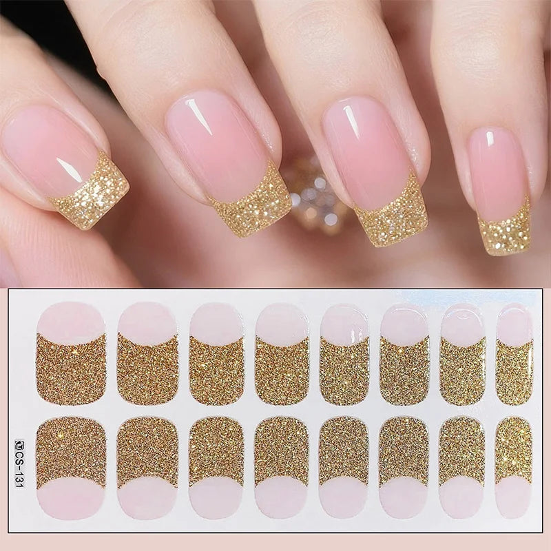 14/16Tips Full Cover Gradient Nail Stickers Multi Color Self Adhesive Slider