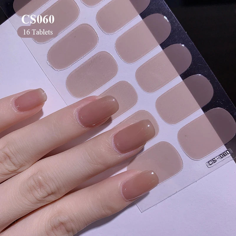 14/16Tips Full Cover Gradient Nail Stickers Multi Color Self Adhesive Slider