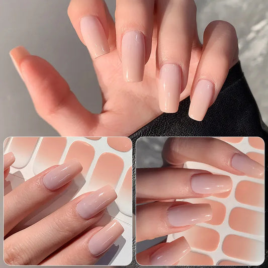 14/16Tips Full Cover Gradient Nail Stickers Multi Color Self Adhesive Slider