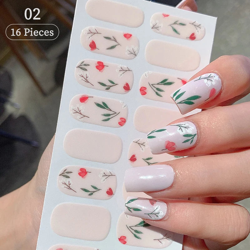 14/16Tips Full Cover Gradient Nail Stickers Multi Color Self Adhesive Slider
