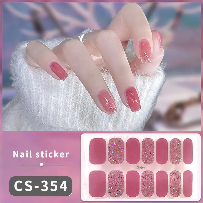 14/16Tips Full Cover Gradient Nail Stickers Multi Color Self Adhesive Slider