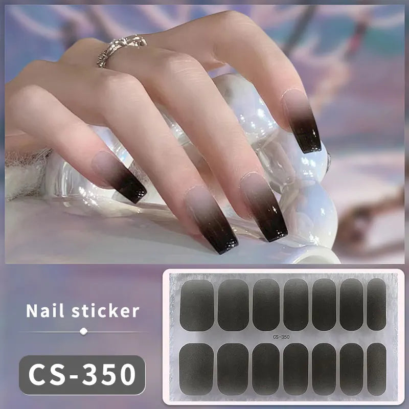 14/16Tips Full Cover Gradient Nail Stickers Multi Color Self Adhesive Slider