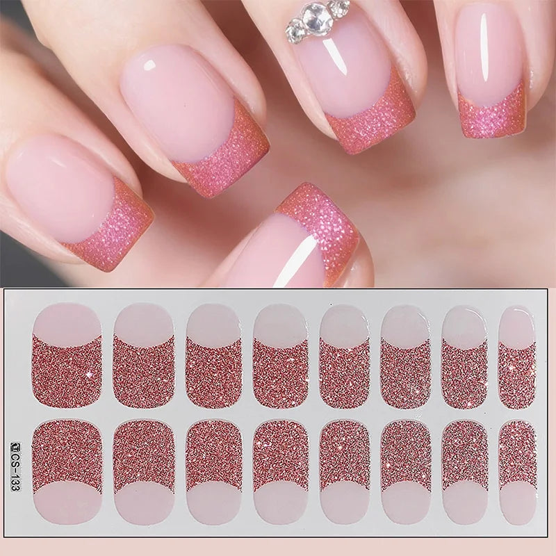 14/16Tips Full Cover Gradient Nail Stickers Multi Color Self Adhesive Slider