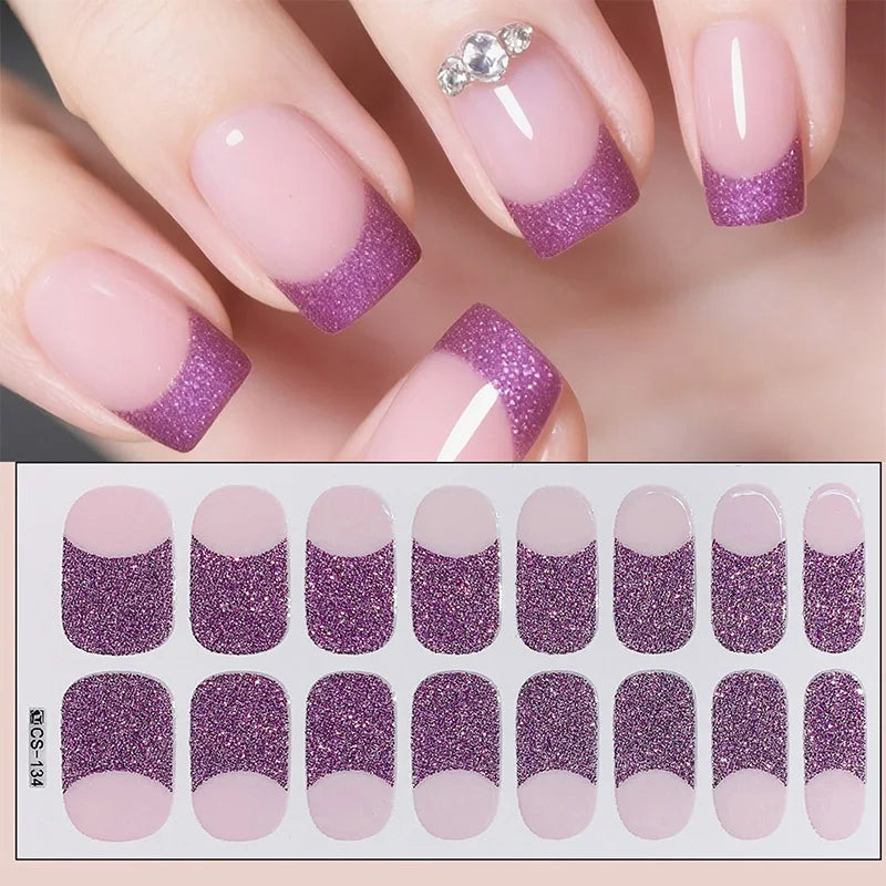 14/16Tips Full Cover Gradient Nail Stickers Multi Color Self Adhesive Slider