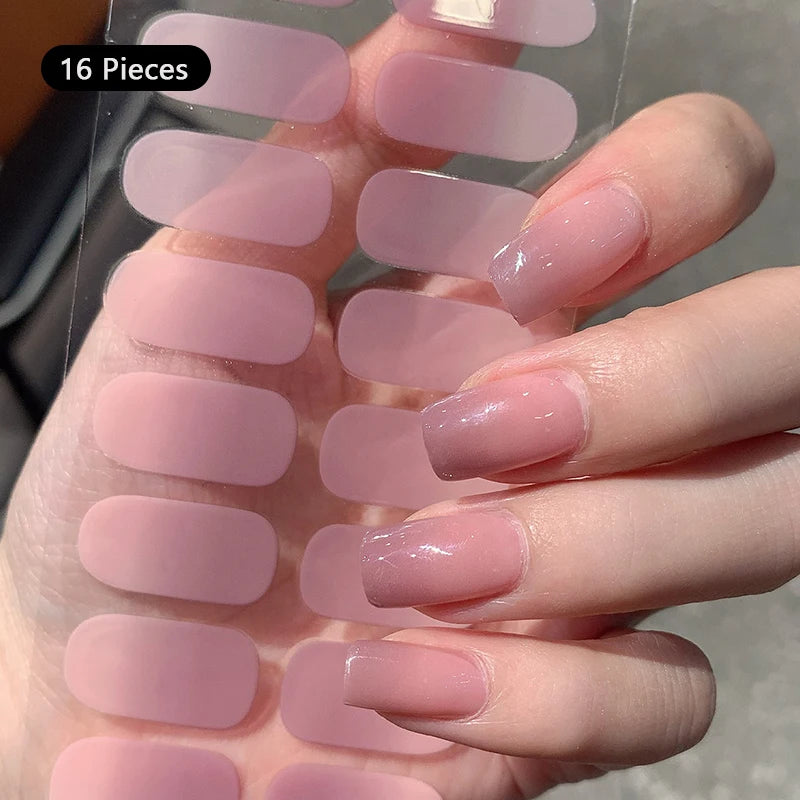 14/16Tips Full Cover Gradient Nail Stickers Multi Color Self Adhesive Slider
