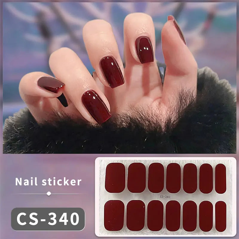 14/16Tips Full Cover Gradient Nail Stickers Multi Color Self Adhesive Slider