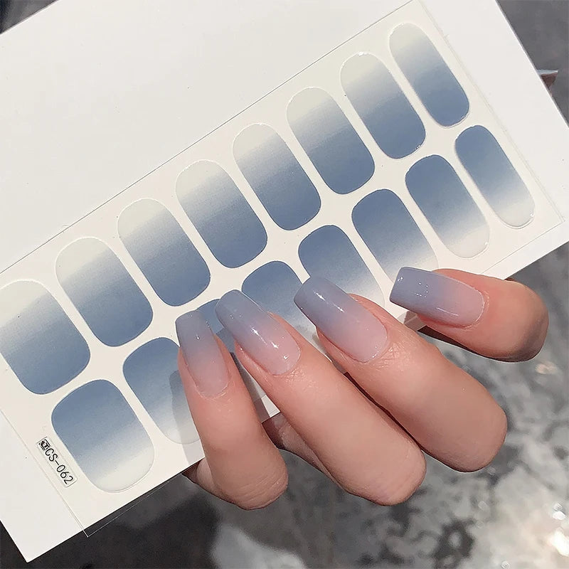 14/16Tips Full Cover Gradient Nail Stickers Multi Color Self Adhesive Slider