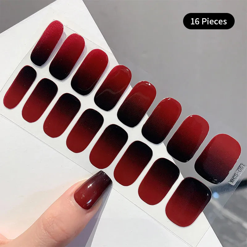 14/16Tips Full Cover Gradient Nail Stickers Multi Color Self Adhesive Slider