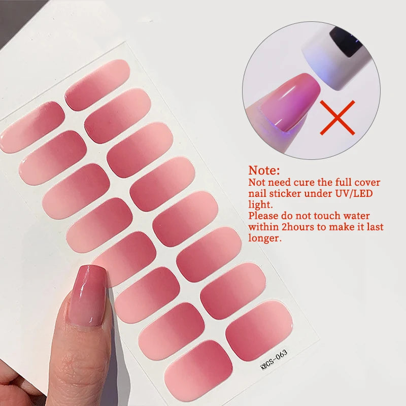 14/16Tips Full Cover Gradient Nail Stickers Multi Color Self Adhesive Slider