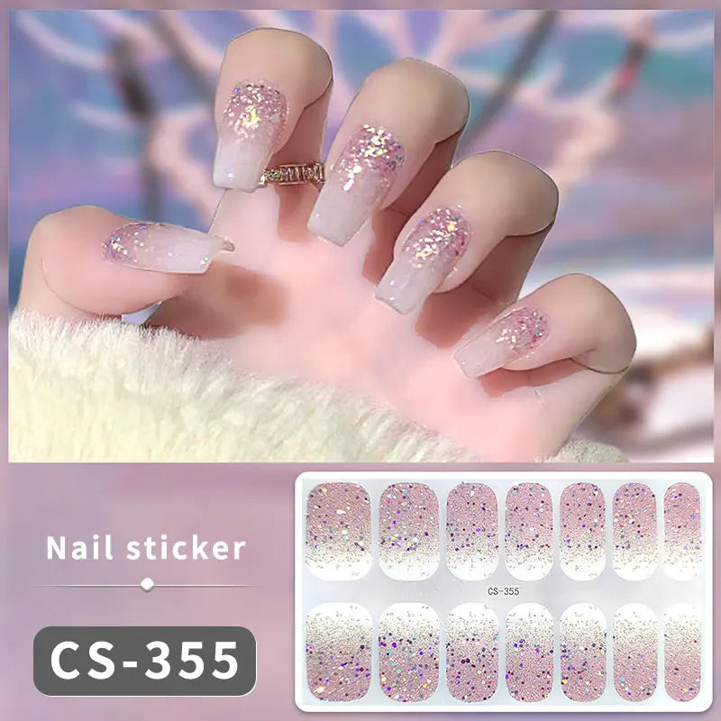 14/16Tips Full Cover Gradient Nail Stickers Multi Color Self Adhesive Slider
