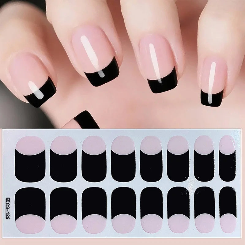 14/16Tips Full Cover Gradient Nail Stickers Multi Color Self Adhesive Slider