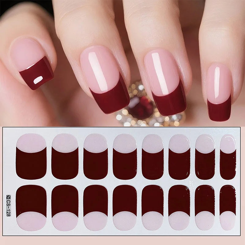 14/16Tips Full Cover Gradient Nail Stickers Multi Color Self Adhesive Slider