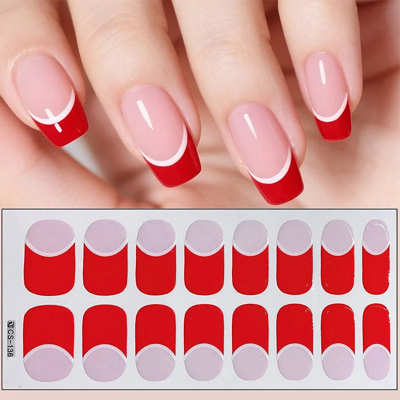 14/16Tips Full Cover Gradient Nail Stickers Multi Color Self Adhesive Slider