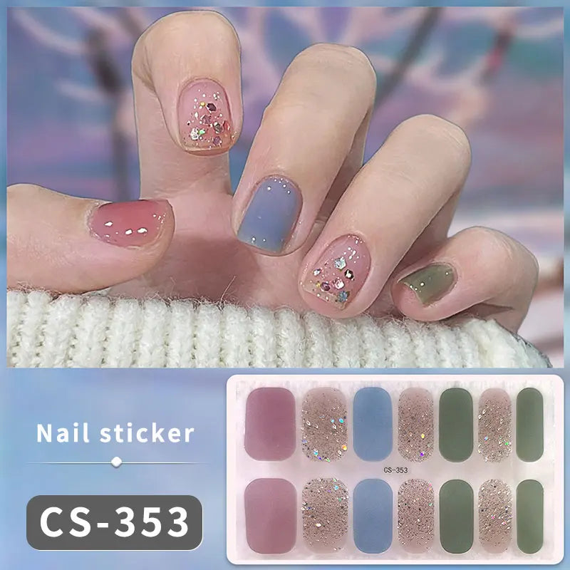 14/16Tips Full Cover Gradient Nail Stickers Multi Color Self Adhesive Slider