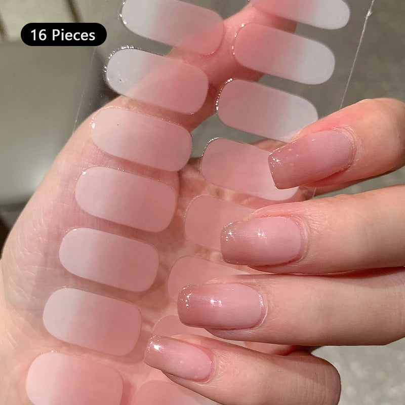 14/16Tips Full Cover Gradient Nail Stickers Multi Color Self Adhesive Slider