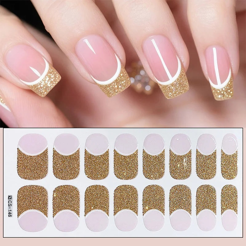 14/16Tips Full Cover Gradient Nail Stickers Multi Color Self Adhesive Slider