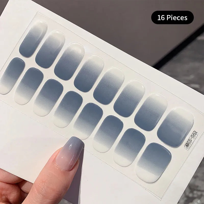 14/16Tips Full Cover Gradient Nail Stickers Multi Color Self Adhesive Slider