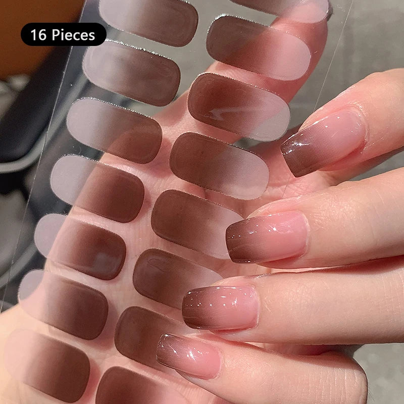 14/16Tips Full Cover Gradient Nail Stickers Multi Color Self Adhesive Slider