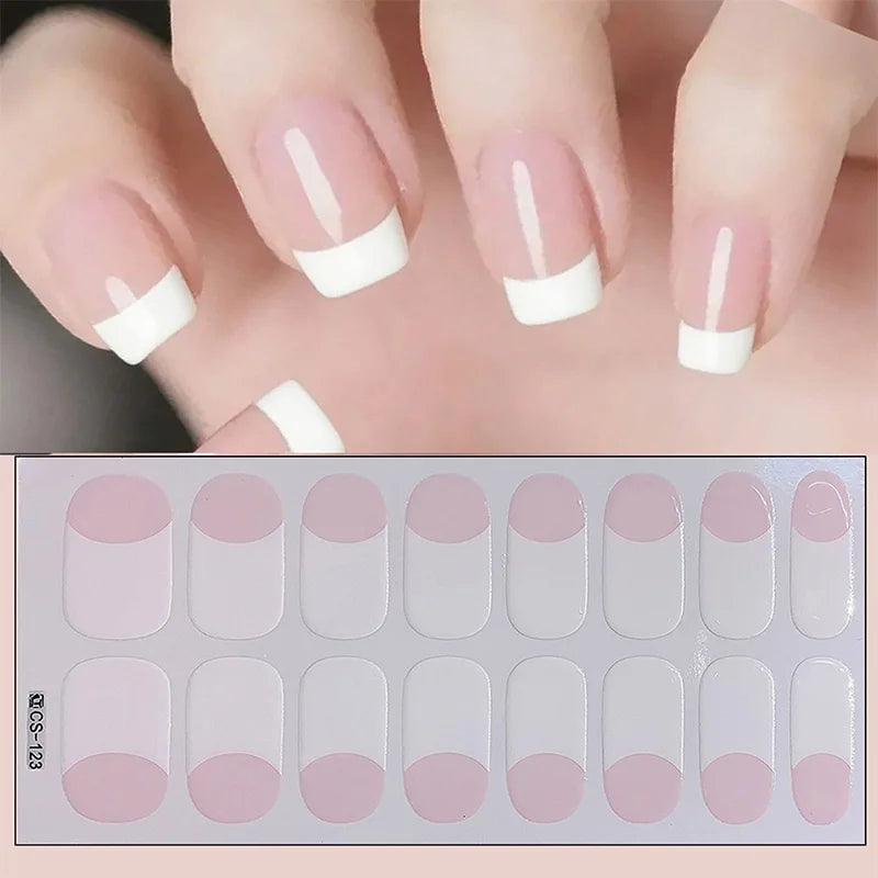 14/16Tips Full Cover Gradient Nail Stickers Multi Color Self Adhesive Slider