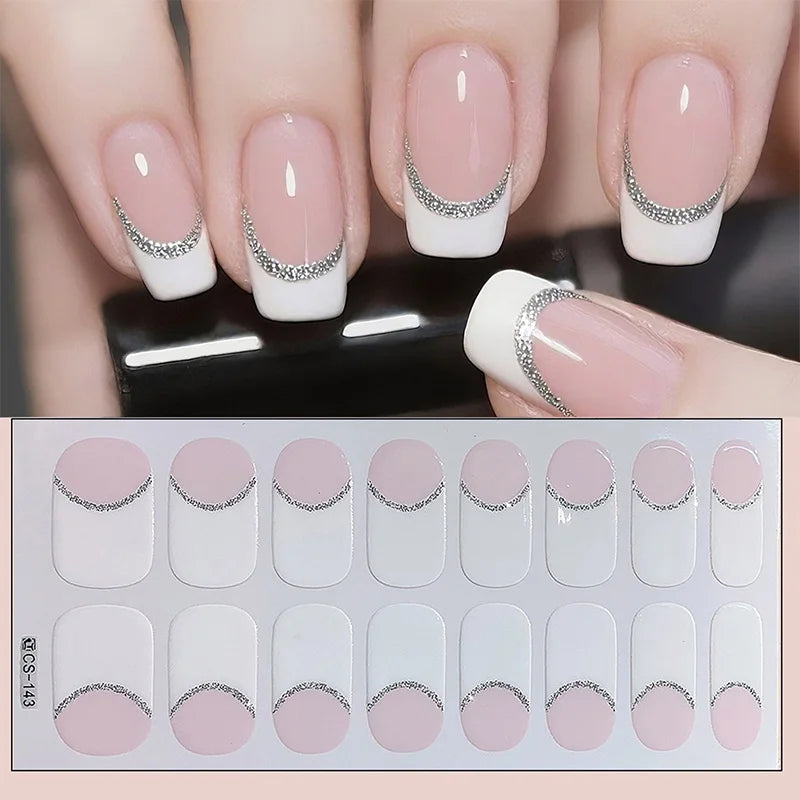 14/16Tips Full Cover Gradient Nail Stickers Multi Color Self Adhesive Slider