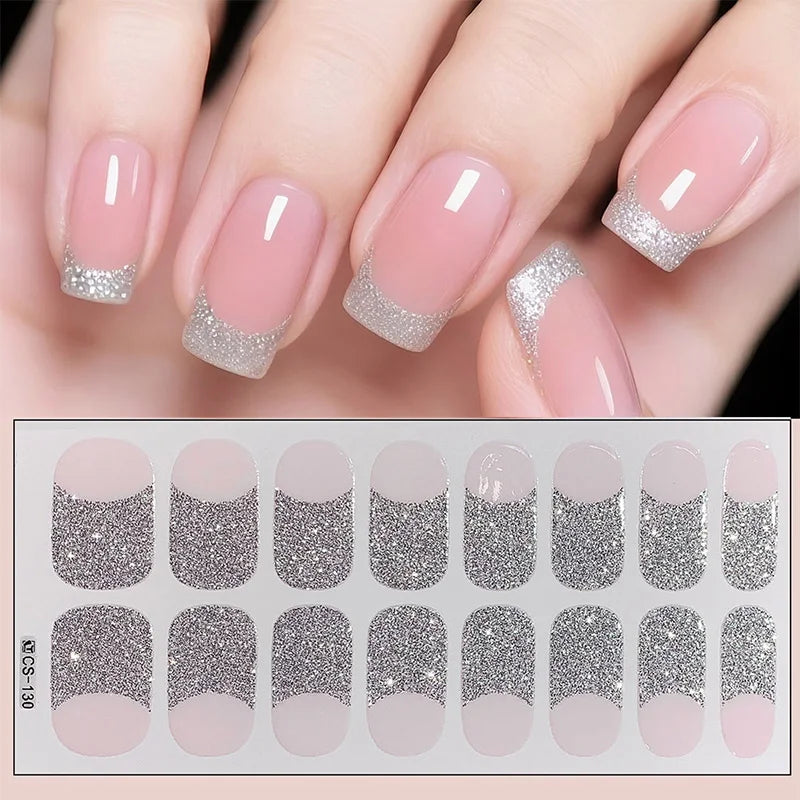 14/16Tips Full Cover Gradient Nail Stickers Multi Color Self Adhesive Slider