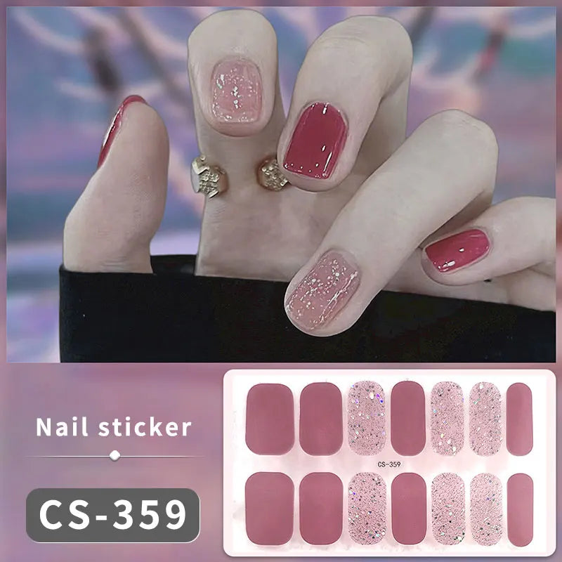 14/16Tips Full Cover Gradient Nail Stickers Multi Color Self Adhesive Slider