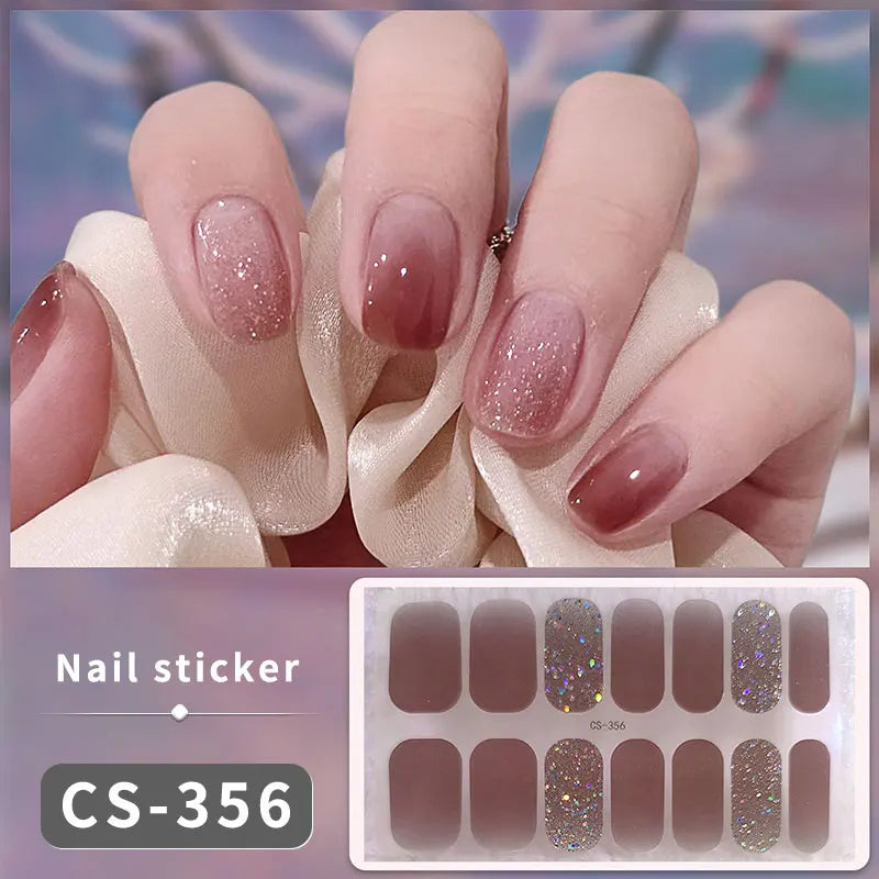 14/16Tips Full Cover Gradient Nail Stickers Multi Color Self Adhesive Slider
