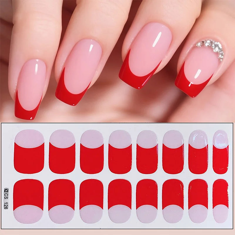 14/16Tips Full Cover Gradient Nail Stickers Multi Color Self Adhesive Slider