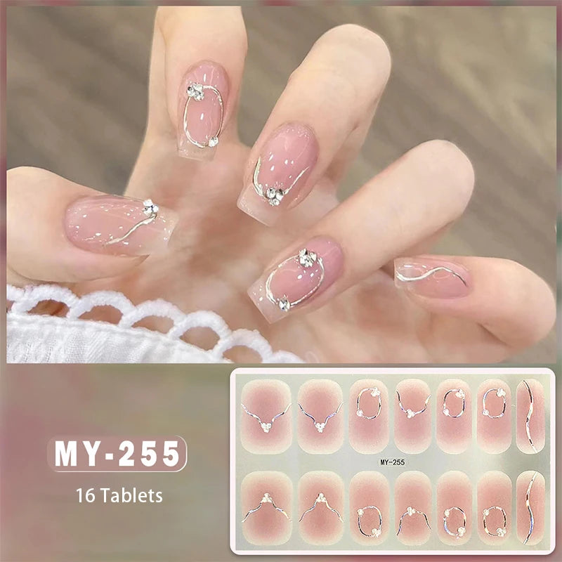 14/16Tips Full Cover Gradient Nail Stickers Multi Color Self Adhesive Slider