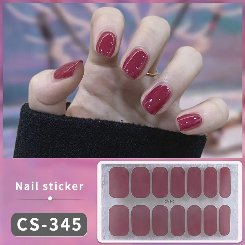 14/16Tips Full Cover Gradient Nail Stickers Multi Color Self Adhesive Slider