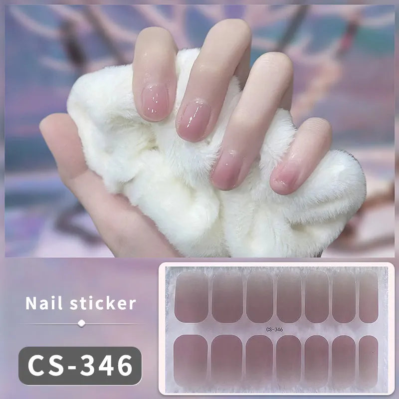 14/16Tips Full Cover Gradient Nail Stickers Multi Color Self Adhesive Slider