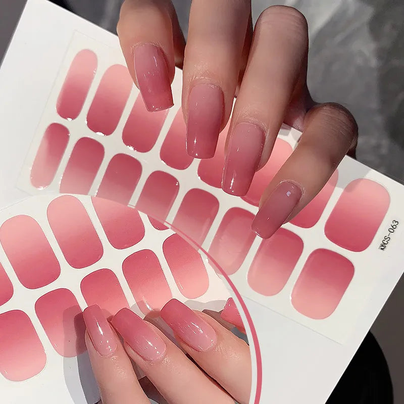 14/16Tips Full Cover Gradient Nail Stickers Multi Color Self Adhesive Slider