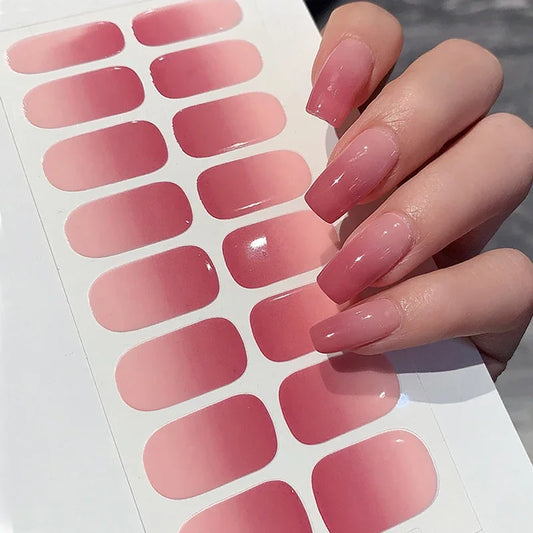 14/16Tips Full Cover Gradient Nail Stickers Multi Color Self Adhesive Slider