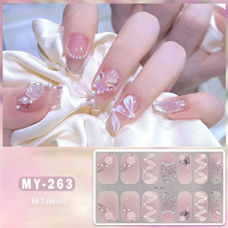 14/16Tips Full Cover Gradient Nail Stickers Multi Color Self Adhesive Slider